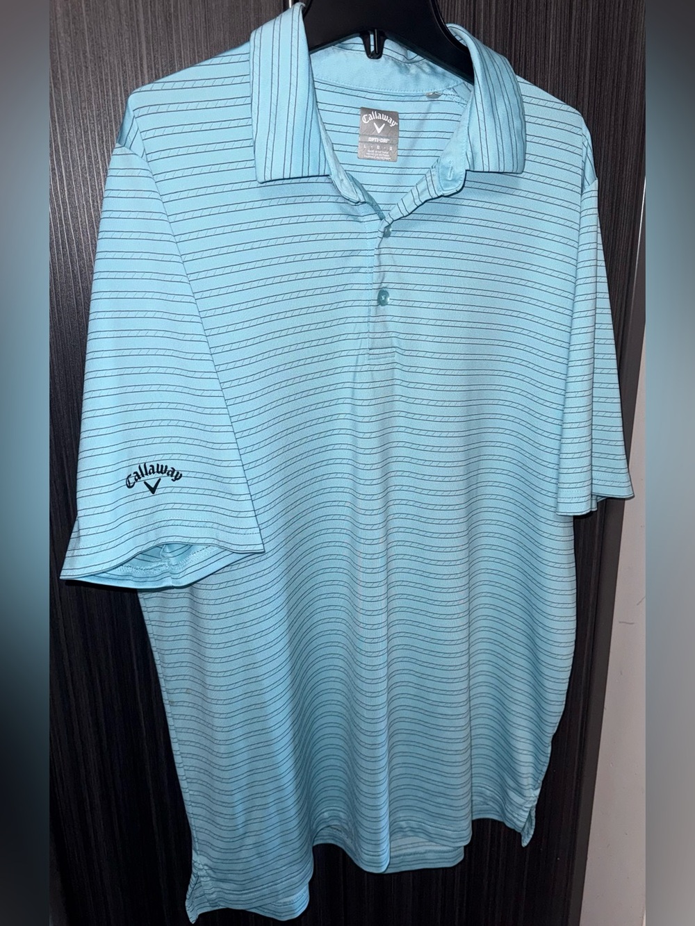 Callaway Men's Opti-Dri Golf Polo Shirt - Light Blue Striped - Size Large (EUC)